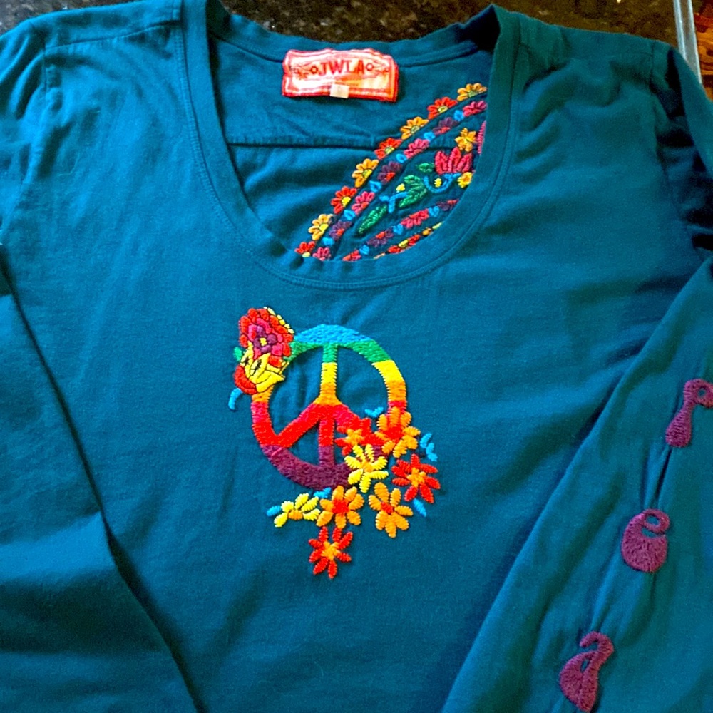 Johnny Was Joystick long sleeve Peace t-shirt